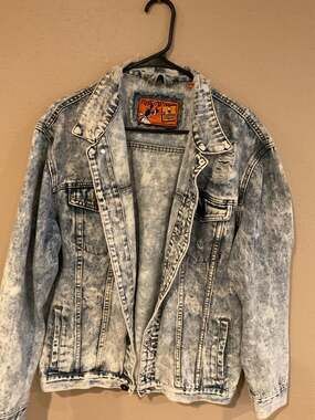 Rolling Paper Distressed Acid Wash Blue Denim Jacket